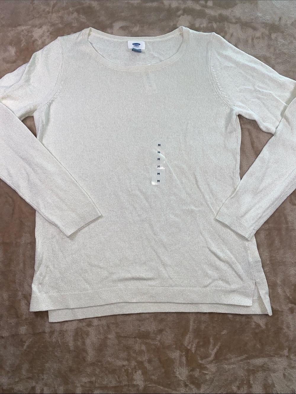 Old Navy Women's Cream Gold sparkle Lightweight Long-Sleeve Top